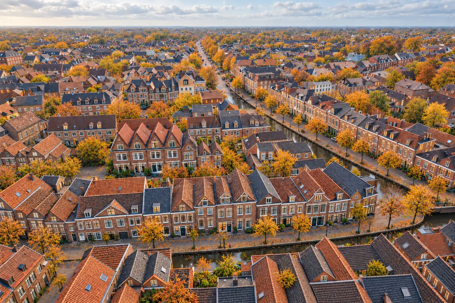 Herfstkleuren langs Nederlandse grachten en historische woongebouwen